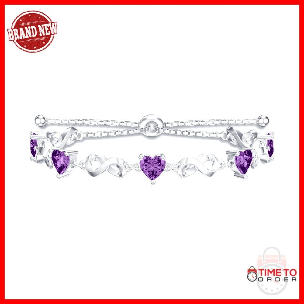 Sterling Silver Infinity Heart Bracelet Adjustable 925 Birthstone Jewelry